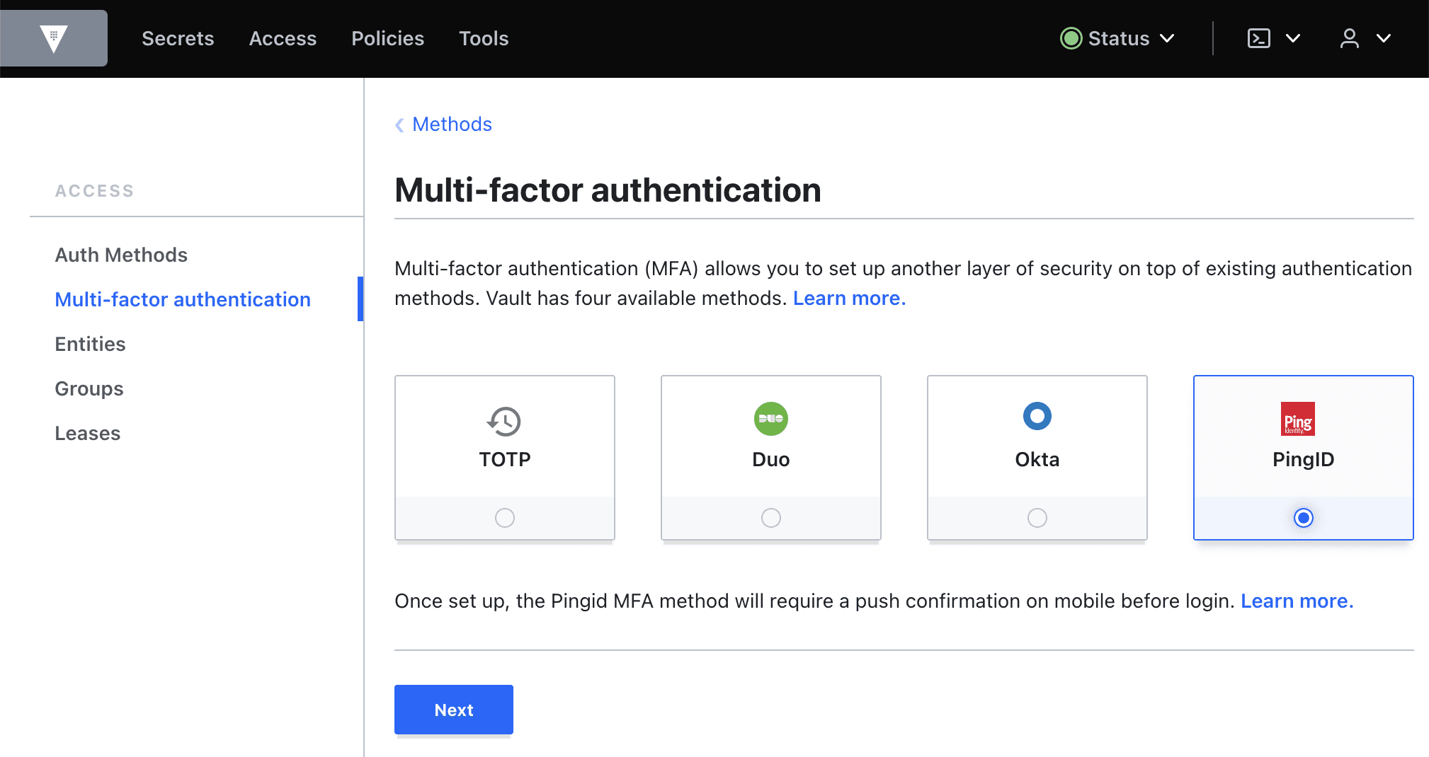 Configure MFA PingID